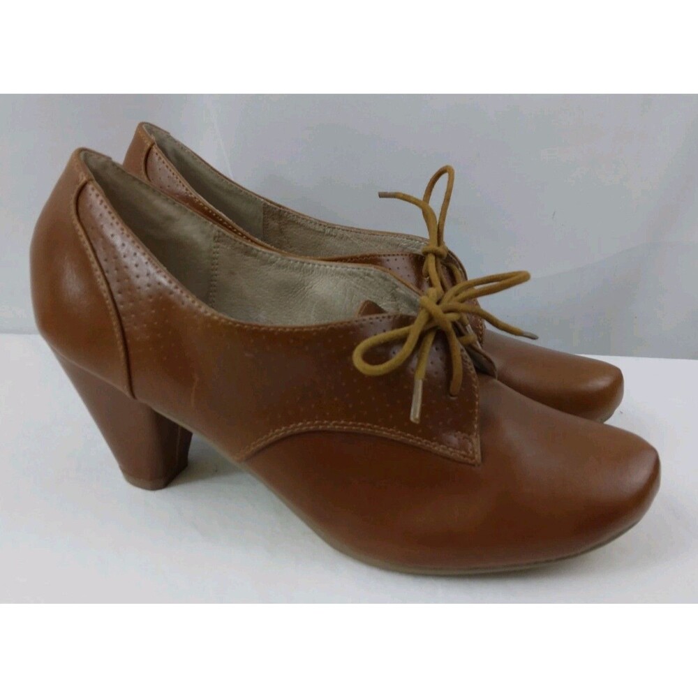 Chelsea Crew Matis Oxford Pumps Heels Lace Up Brown Leather Women Size 40 US 9